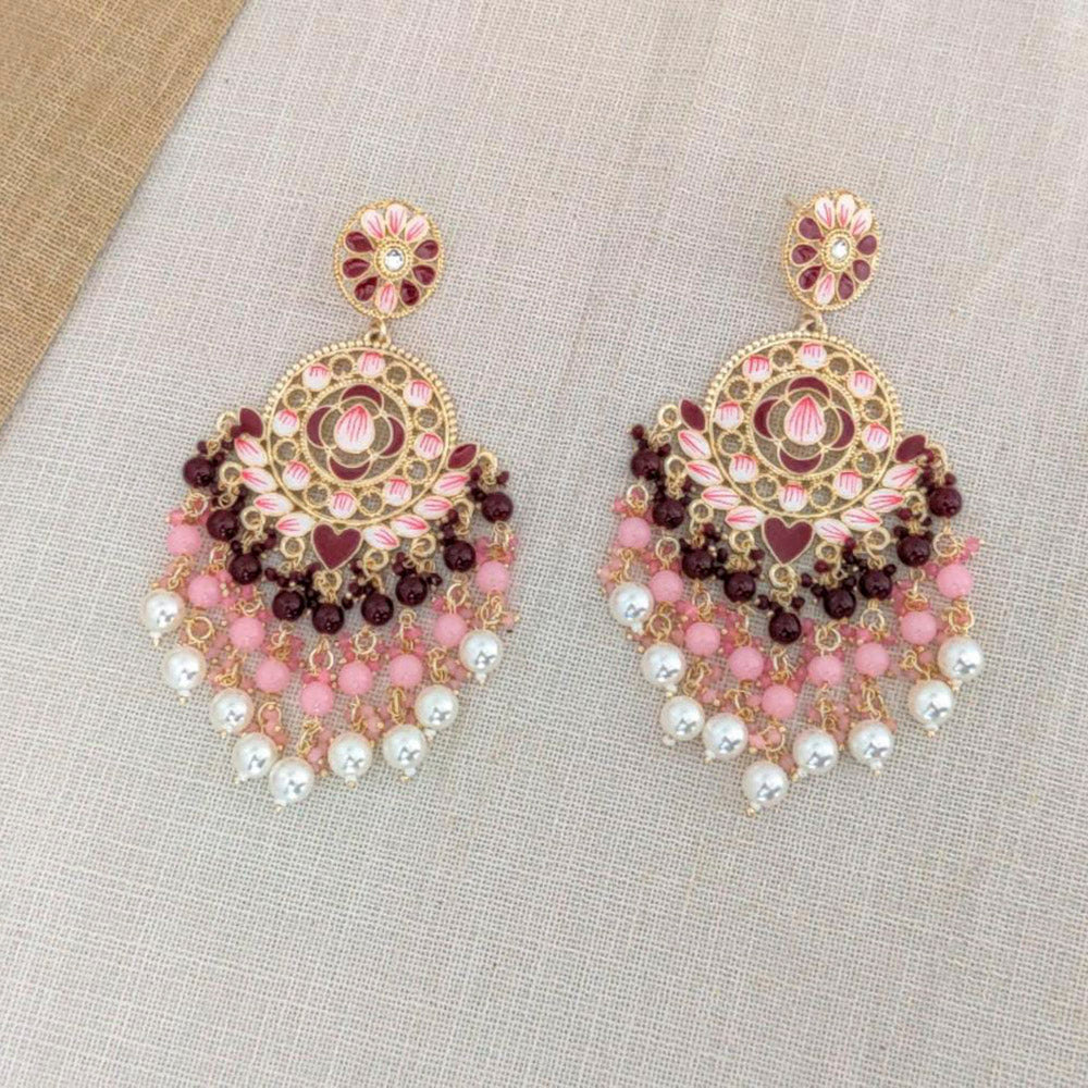 Pooja Bangles Gold Plated Beads & Meenakari Dangler Earrings