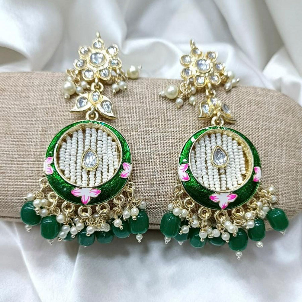 Pooja Bangles Gold Plated Kundan Stone & Meenakari Dangler Earrings
