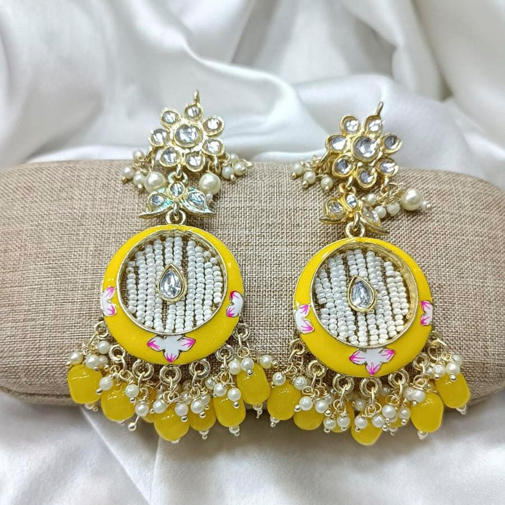 Pooja Bangles Gold Plated Kundan Stone & Meenakari Dangler Earrings