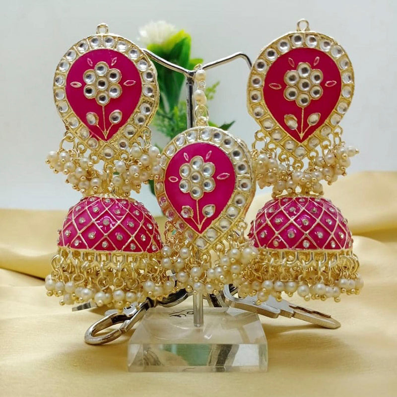 Pooja Bangles Kundan Stone & Meenakari Jhumki Earrings With Maang Tikka