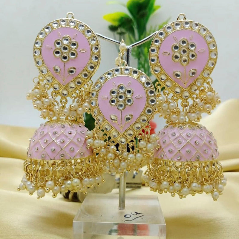 Pooja Bangles Kundan Stone & Meenakari Jhumki Earrings With Maang Tikka