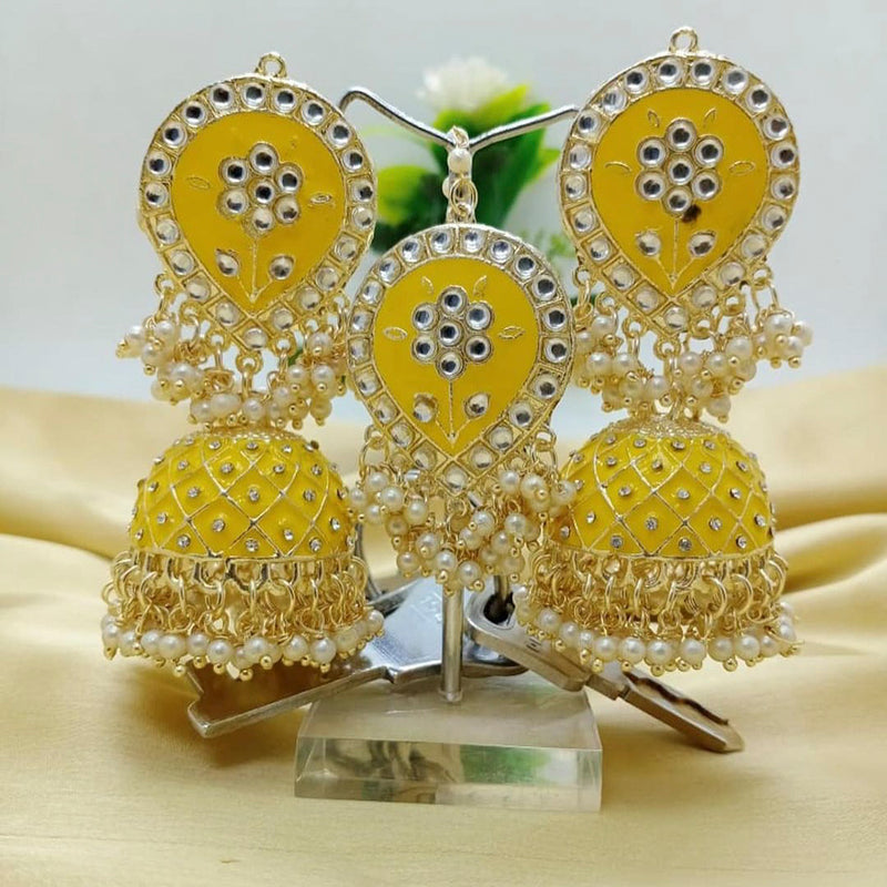 Pooja Bangles Kundan Stone & Meenakari Jhumki Earrings With Maang Tikka