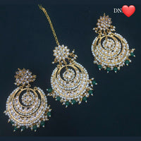 Pooja Bangles Kundan Stone & Beads Dangler Earrings With Maang Tikka