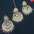 Pooja Bangles Kundan Stone & Beads Dangler Earrings With Maang Tikka