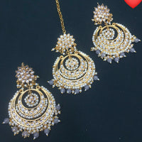 Pooja Bangles Kundan Stone & Beads Dangler Earrings With Maang Tikka