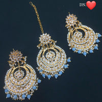 Pooja Bangles Kundan Stone & Beads Dangler Earrings With Maang Tikka