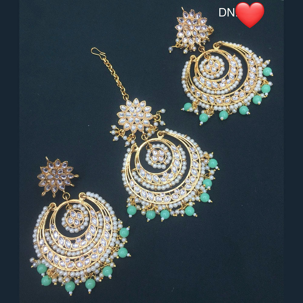 Pooja Bangles Kundan Stone & Beads Dangler Earrings With Maang Tikka