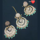 Pooja Bangles Kundan Stone & Beads Dangler Earrings With Maang Tikka