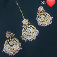 Pooja Bangles Kundan Stone & Beads Dangler Earrings With Maang Tikka