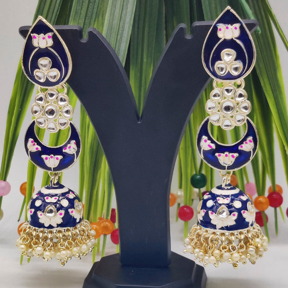 Pooja Bangles Gold Plated Kundan Stone & Meenakari Jhumkis Earrings