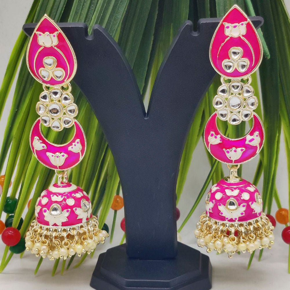 Pooja Bangles Gold Plated Kundan Stone & Meenakari Jhumkis Earrings