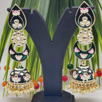 Pooja Bangles Gold Plated Kundan Stone & Meenakari Jhumkis Earrings