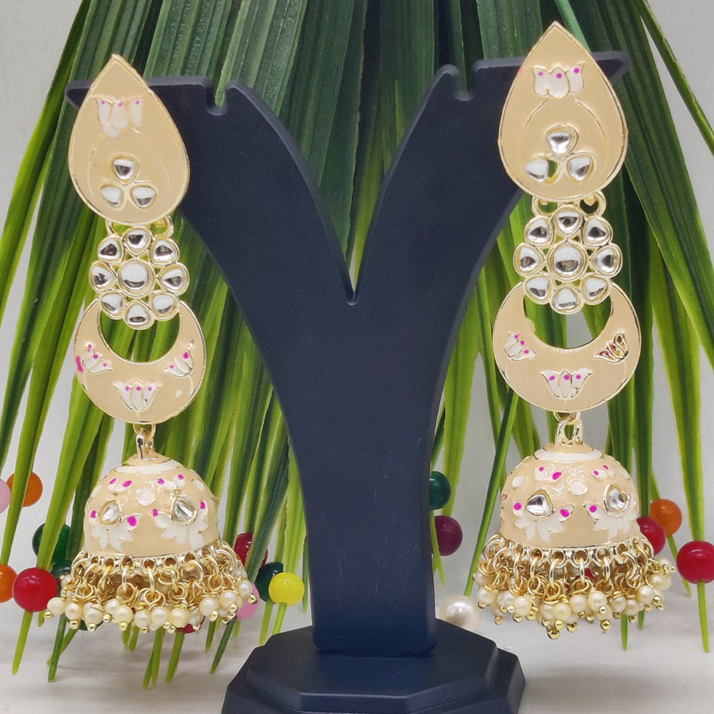 Pooja Bangles Gold Plated Kundan Stone & Meenakari Jhumkis Earrings