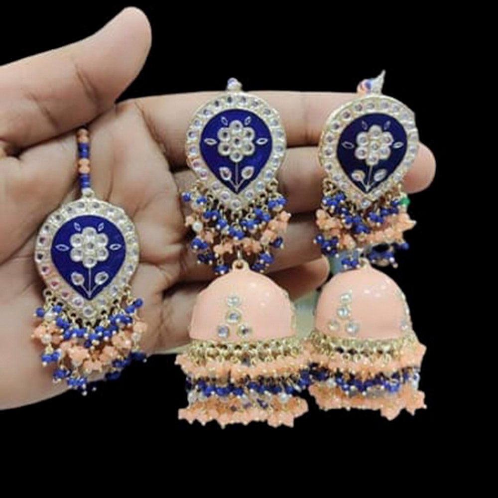 Pooja Bangles Kundan Stone & Meenakari  Jhumki Earrings With Maang Tikka
