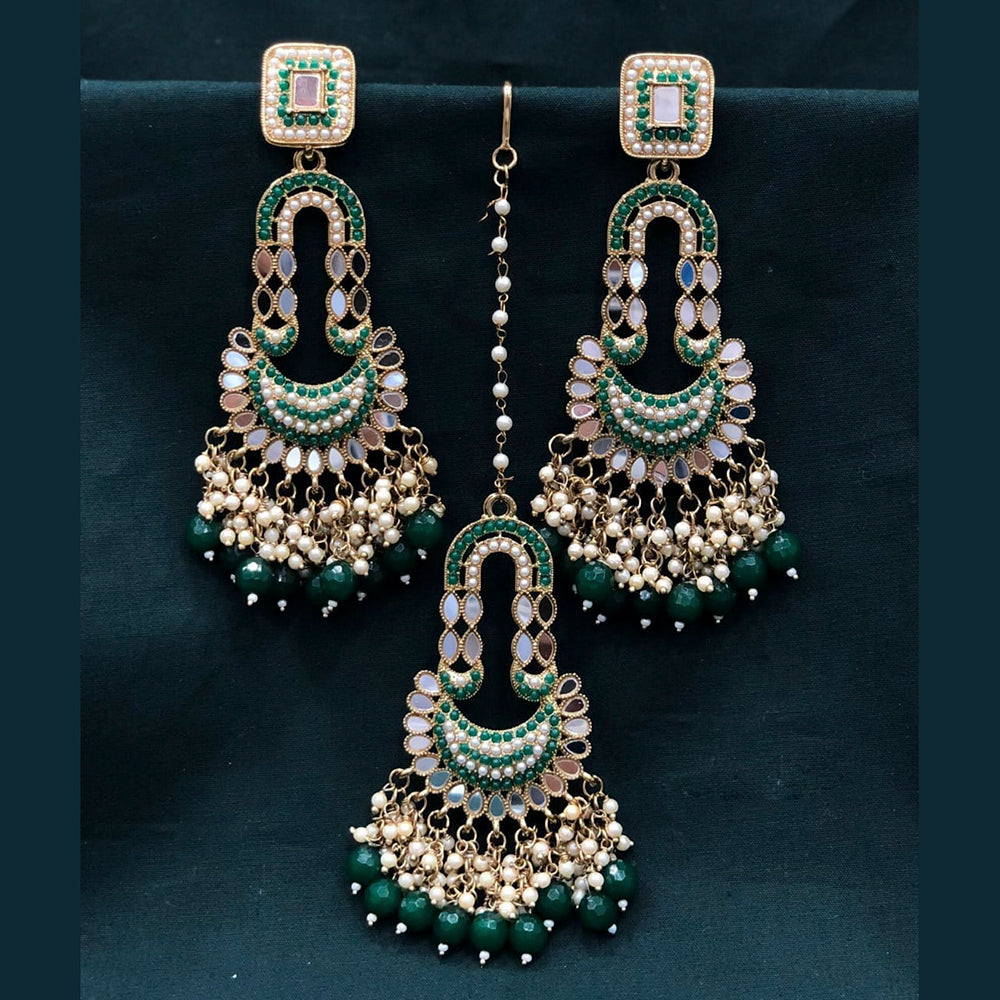 Pooja Bangles Pota Stone & Mirror Dangler Earrings With Maang Tikka