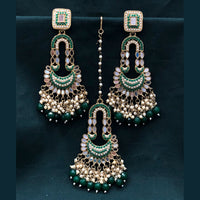 Pooja Bangles Pota Stone & Mirror Dangler Earrings With Maang Tikka