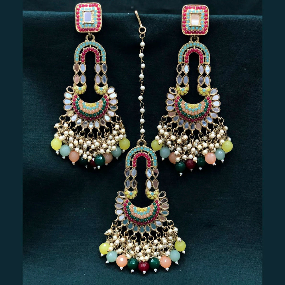 Pooja Bangles Pota Stone & Mirror Dangler Earrings With Maang Tikka
