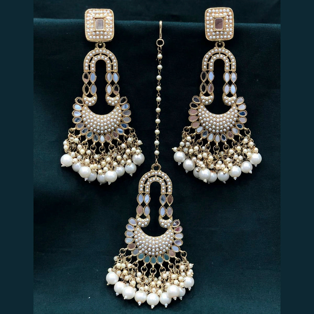 Pooja Bangles Pota Stone & Mirror Dangler Earrings With Maang Tikka