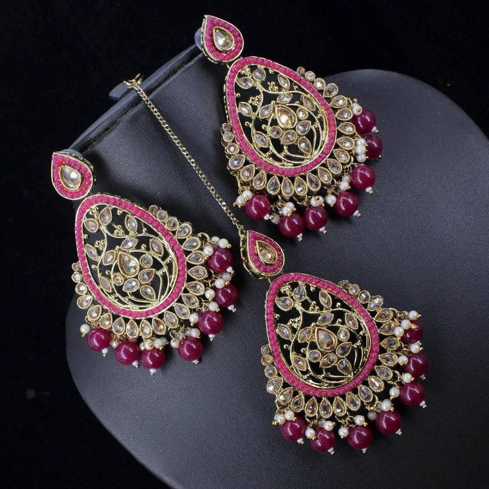 Pooja Bangles Crystal Stone & Beads Dangler Earrings With Maang Tikka