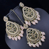 Pooja Bangles Crystal Stone & Beads Dangler Earrings With Maang Tikka