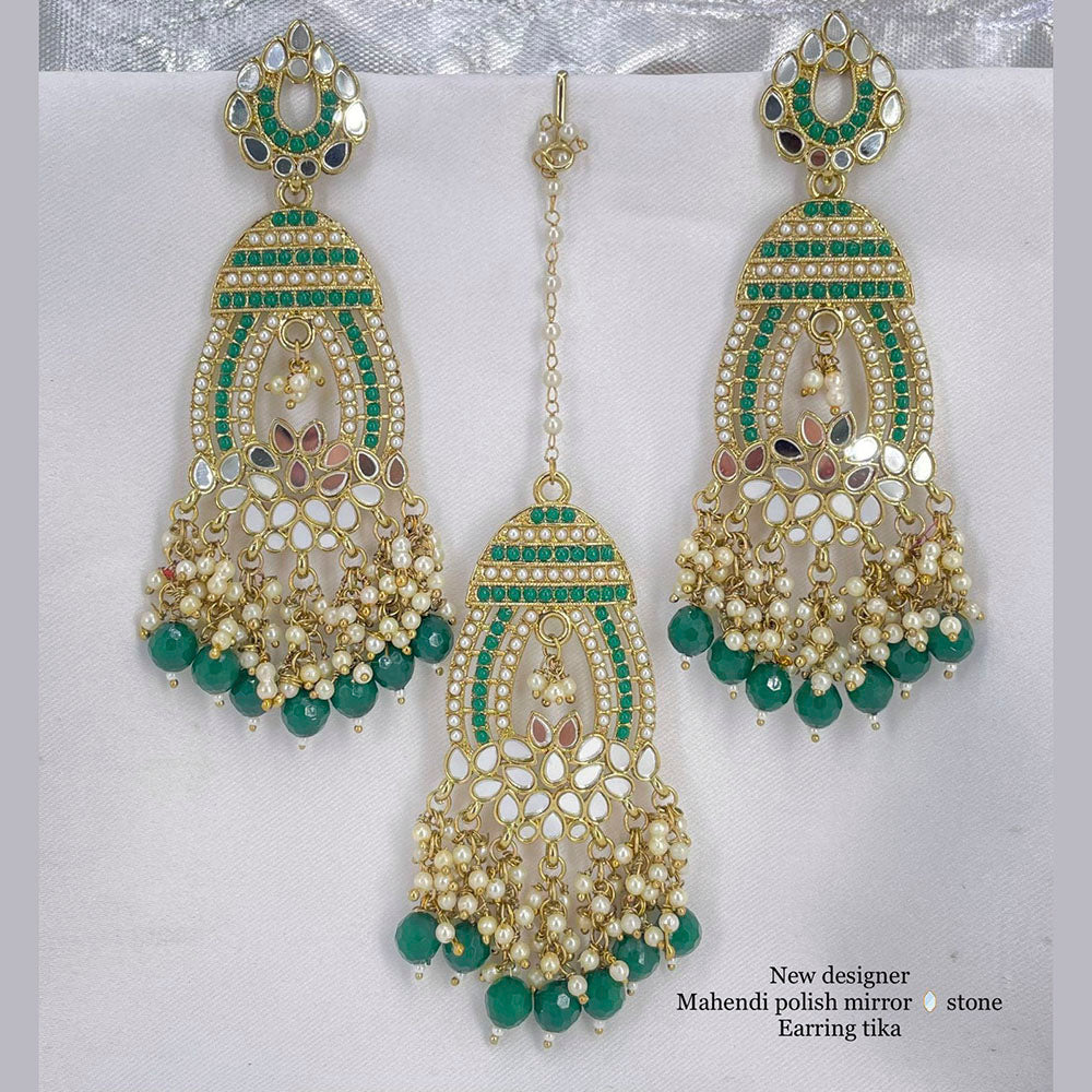 Pooja Bangles Pota Stone & Mirror Dangler Earrings With Maang Tikka
