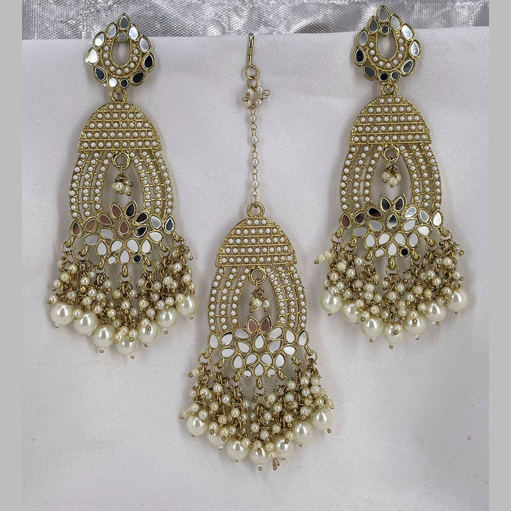 Pooja Bangles Pota Stone & Mirror Dangler Earrings With Maang Tikka