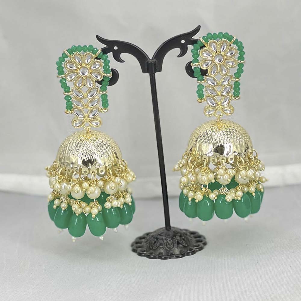 Pooja Bangles Gold Plated Beads & Kundan Stone Jhumki Earrings