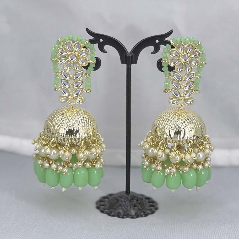 Pooja Bangles Gold Plated Beads & Kundan Stone Jhumki Earrings
