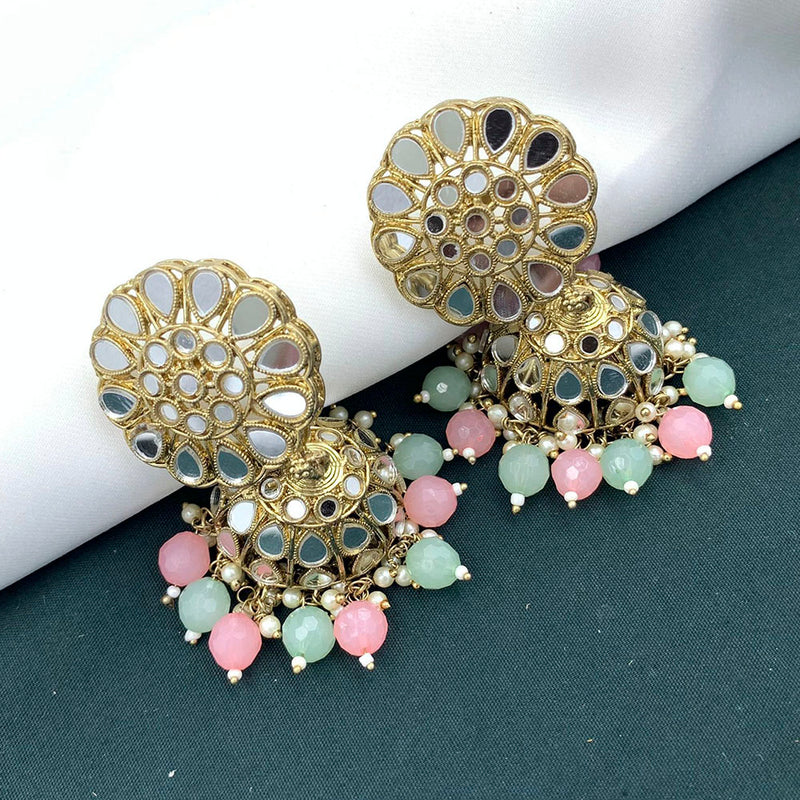Pooja Bangles Gold Plated Beads & Mirror Jhumki Earrings