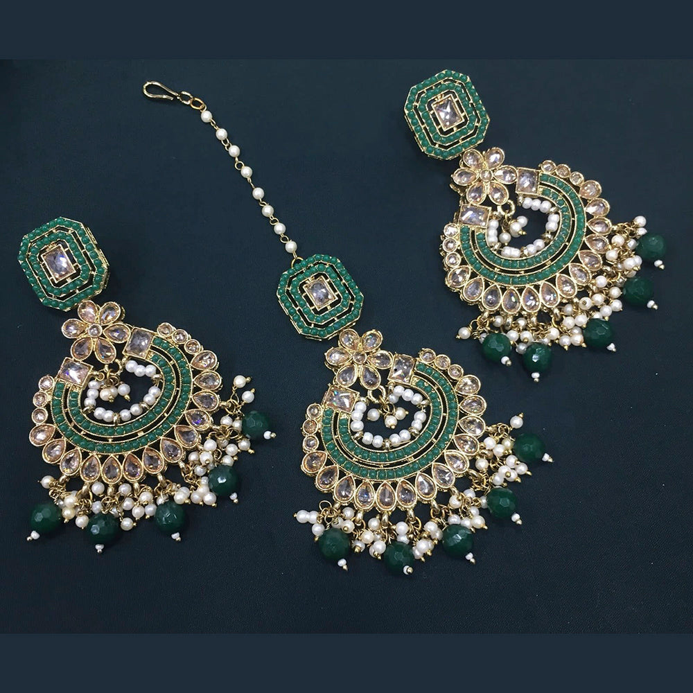 Pooja Bangles Crystal Stone & Beads Dangler Earrings With Maang Tikka