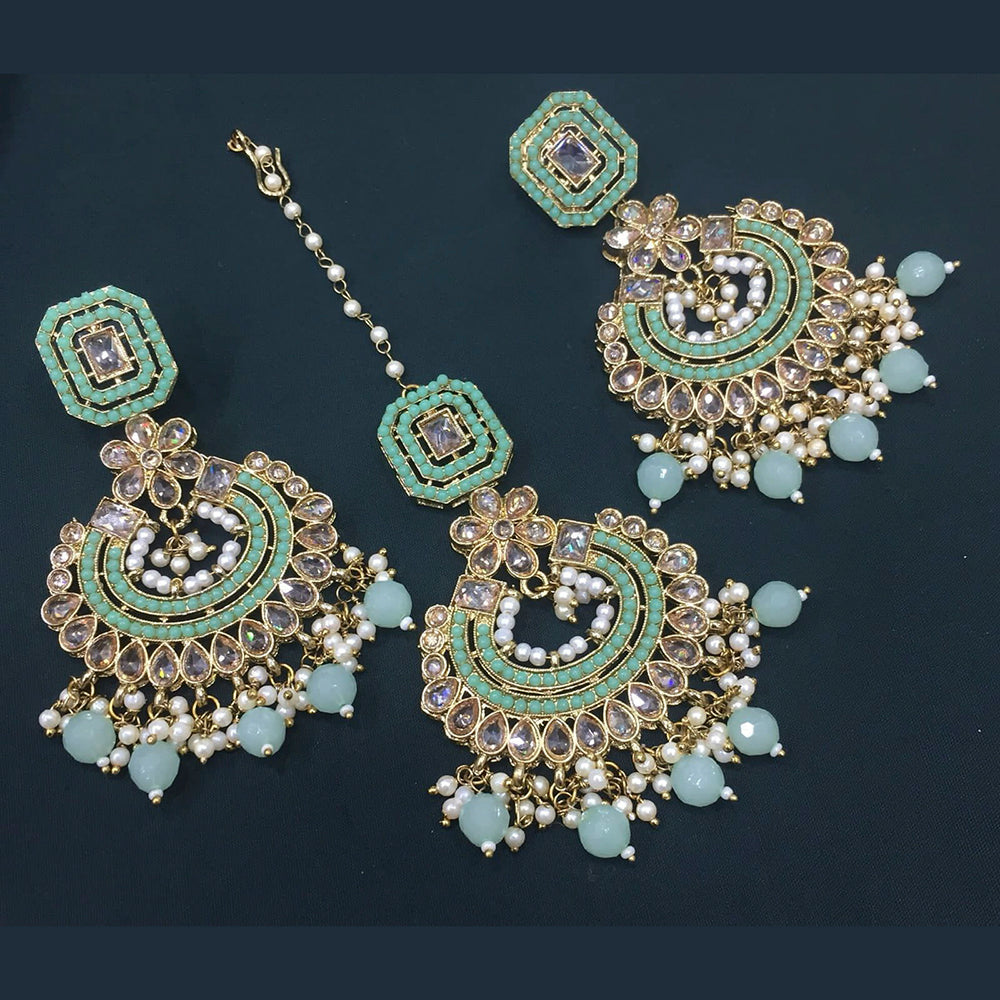 Pooja Bangles Crystal Stone & Beads Dangler Earrings With Maang Tikka