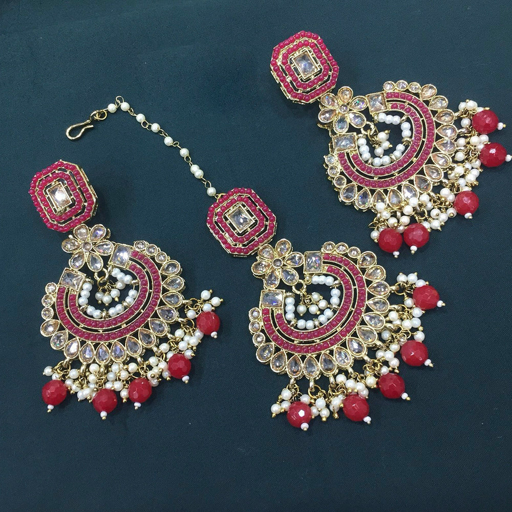 Pooja Bangles Crystal Stone & Beads Dangler Earrings With Maang Tikka