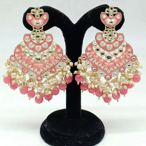 Bhavi Jewels Kundan And Meenakari Dangler Earrings