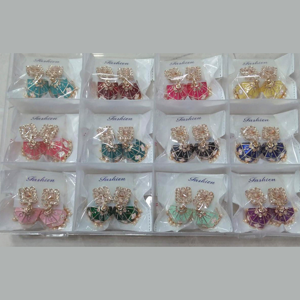 Pooja Bangles Gold Plated Kundan Stone & Meenakari Dangler Earrings