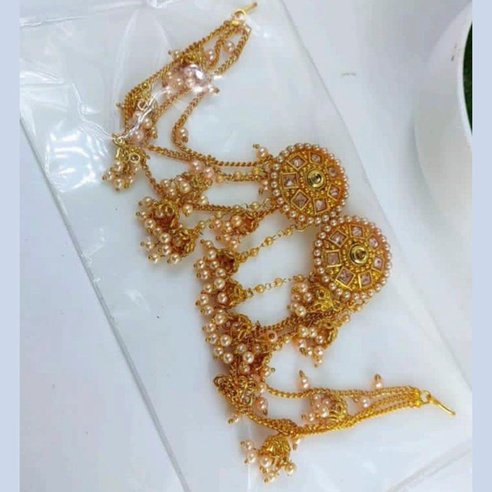 Pooja Bangles Kundan Stone & Pearl Dangler Earrings With Kan Chain