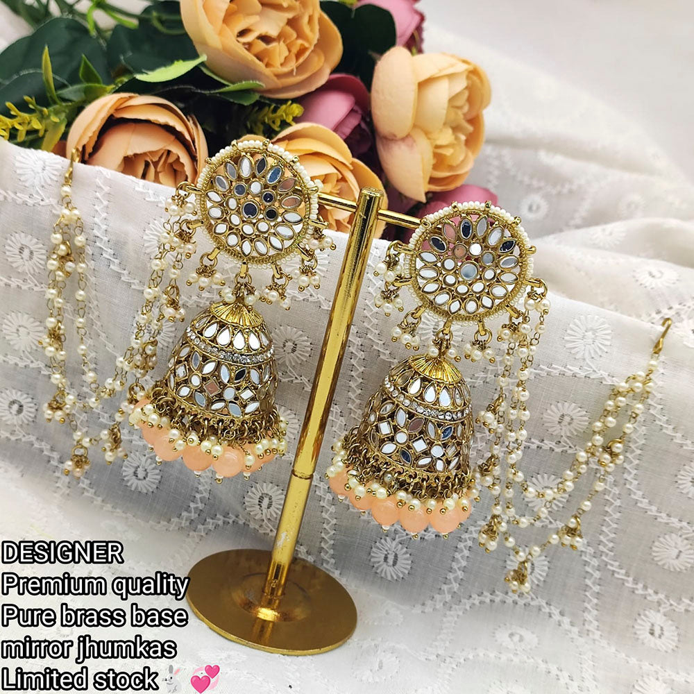 Pooja Bangles Mirror & Beads Jhumki Earrings With  Kan Chain