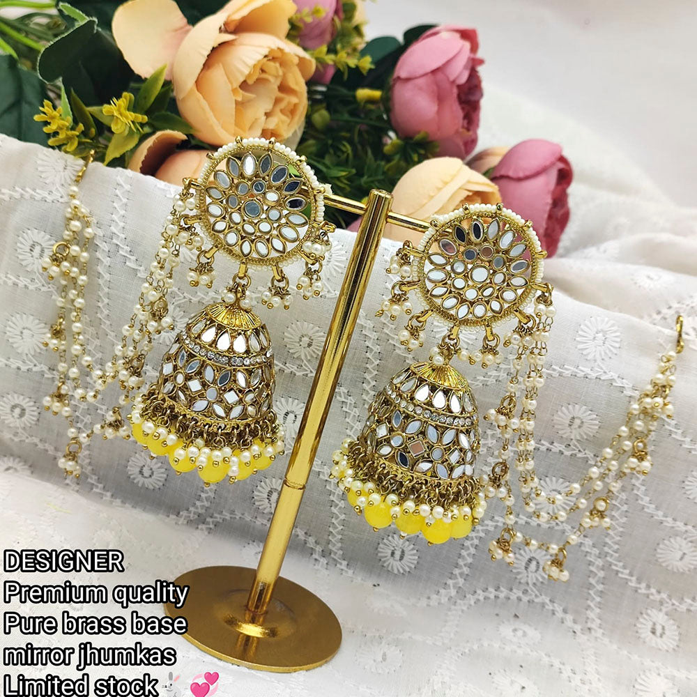 Pooja Bangles Mirror & Beads Jhumki Earrings With  Kan Chain