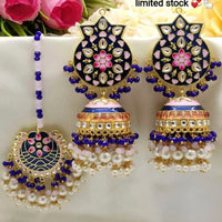 Pooja Bangles Gold Plated Meenakari & Beads & Kundan Jhumki Earrings With Maang Tikka