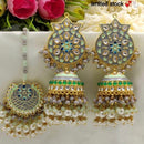 Pooja Bangles Gold Plated Meenakari & Beads & Kundan Jhumki Earrings With Maang Tikka