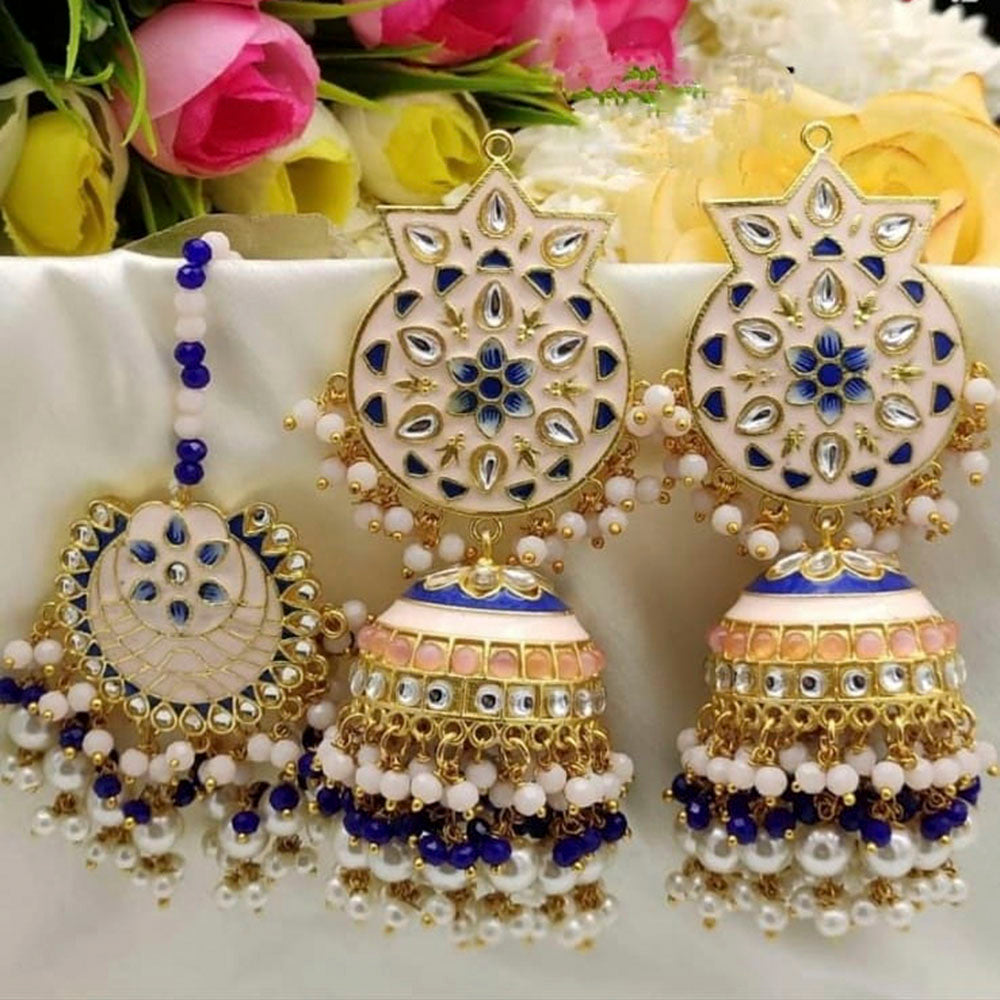 Pooja Bangles Gold Plated Meenakari & Beads & Kundan Jhumki Earrings With Maang Tikka