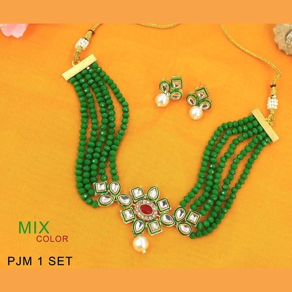Mahavir Kundan Stone & Beads Necklace Set