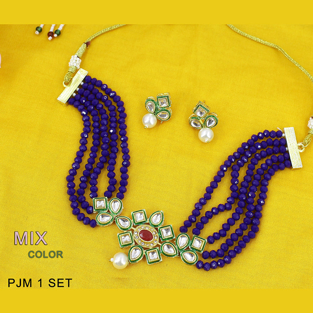 Mahavir Kundan Stone & Beads Necklace Set