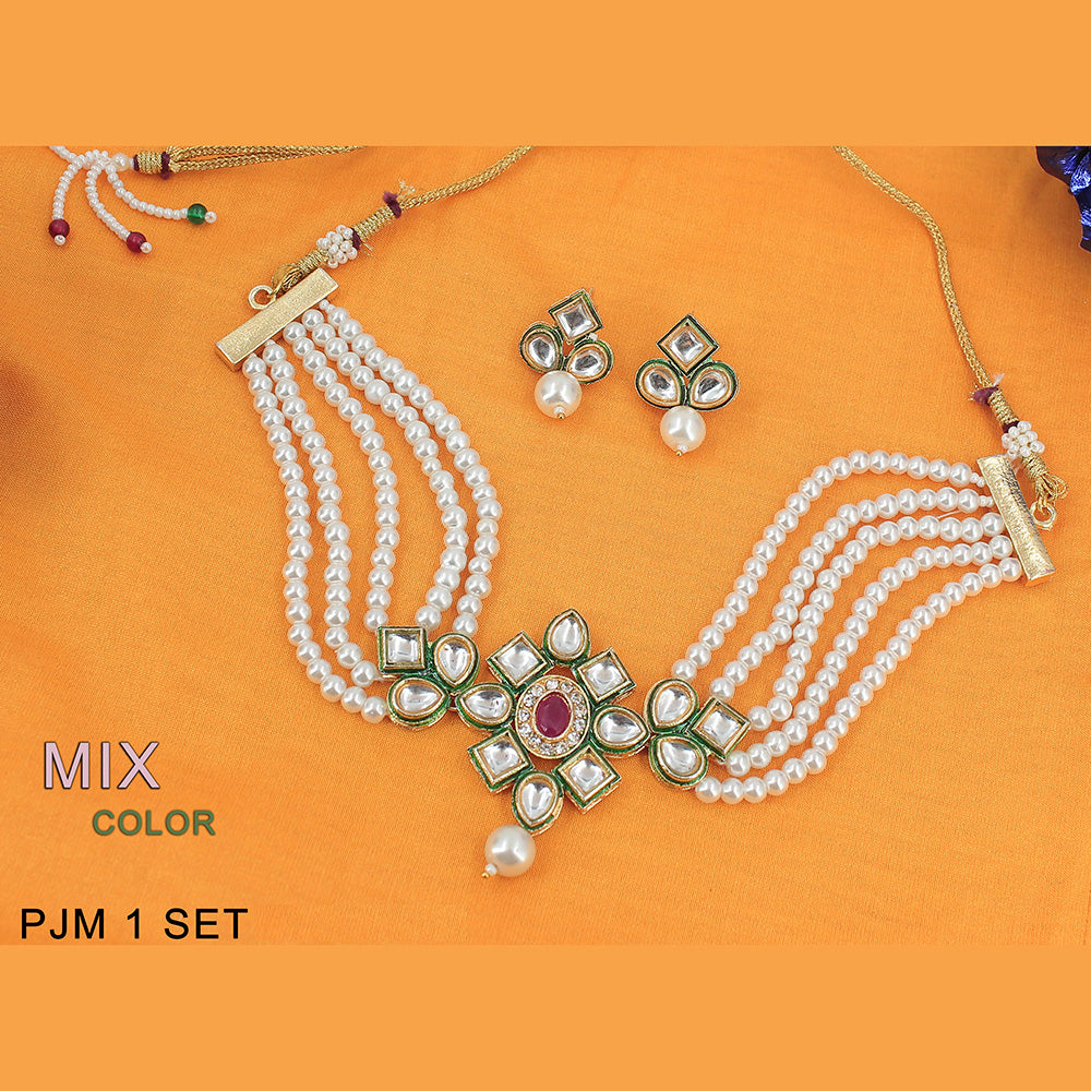 Mahavir Kundan Stone & Beads Necklace Set