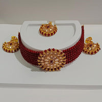 Pooja Bangles Gold Plated Kundan Stone & Beads Necklace Set