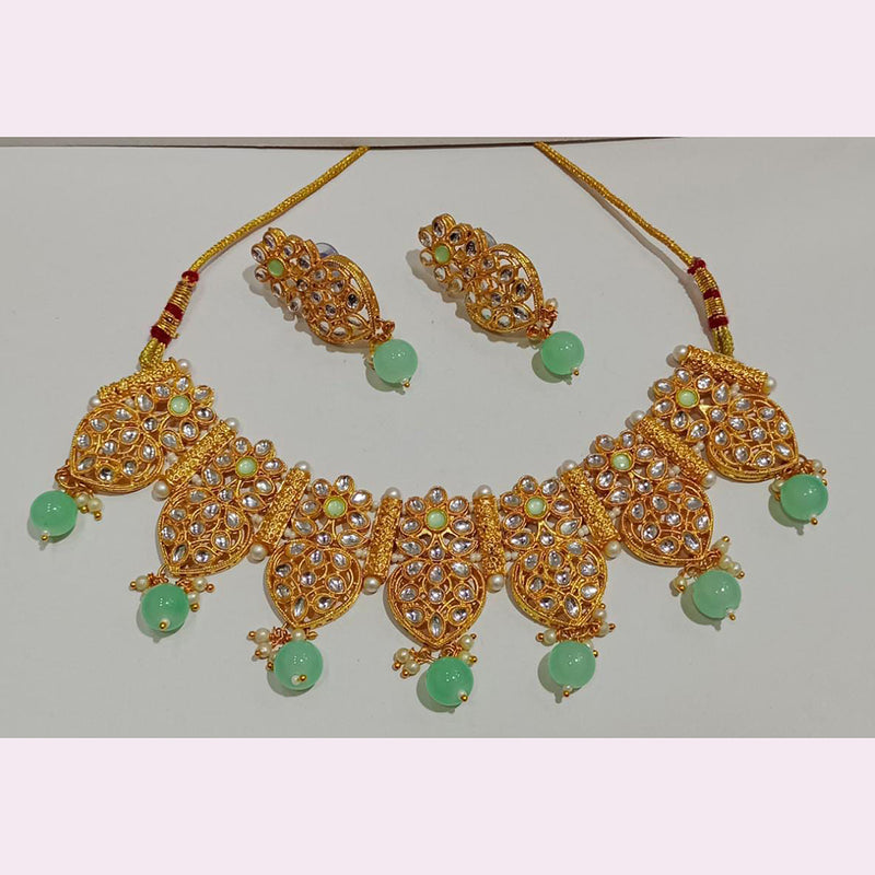 Pooja Bangles Gold Plated Kundan Stone & Beads Necklace Set