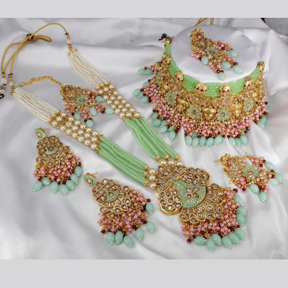 Pooja Bangles Gold Plated Kundan Stone  & Beads Bridal Set