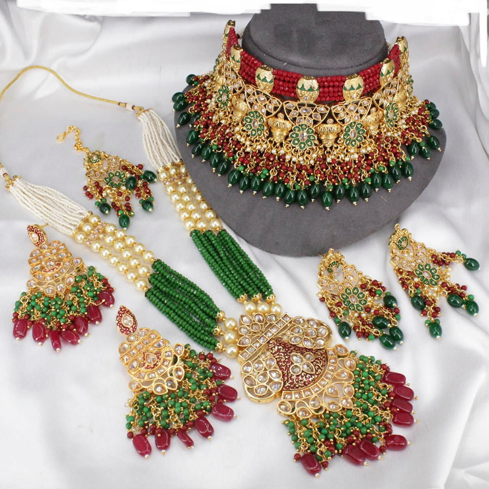Pooja Bangles Gold Plated Kundan Stone  & Beads Bridal Set