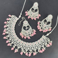 Pooja Bangles Silver Plated Kundan Stone & Beads Choker Necklace Set