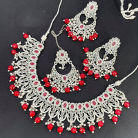 Pooja Bangles Silver Plated Kundan Stone & Beads Choker Necklace Set