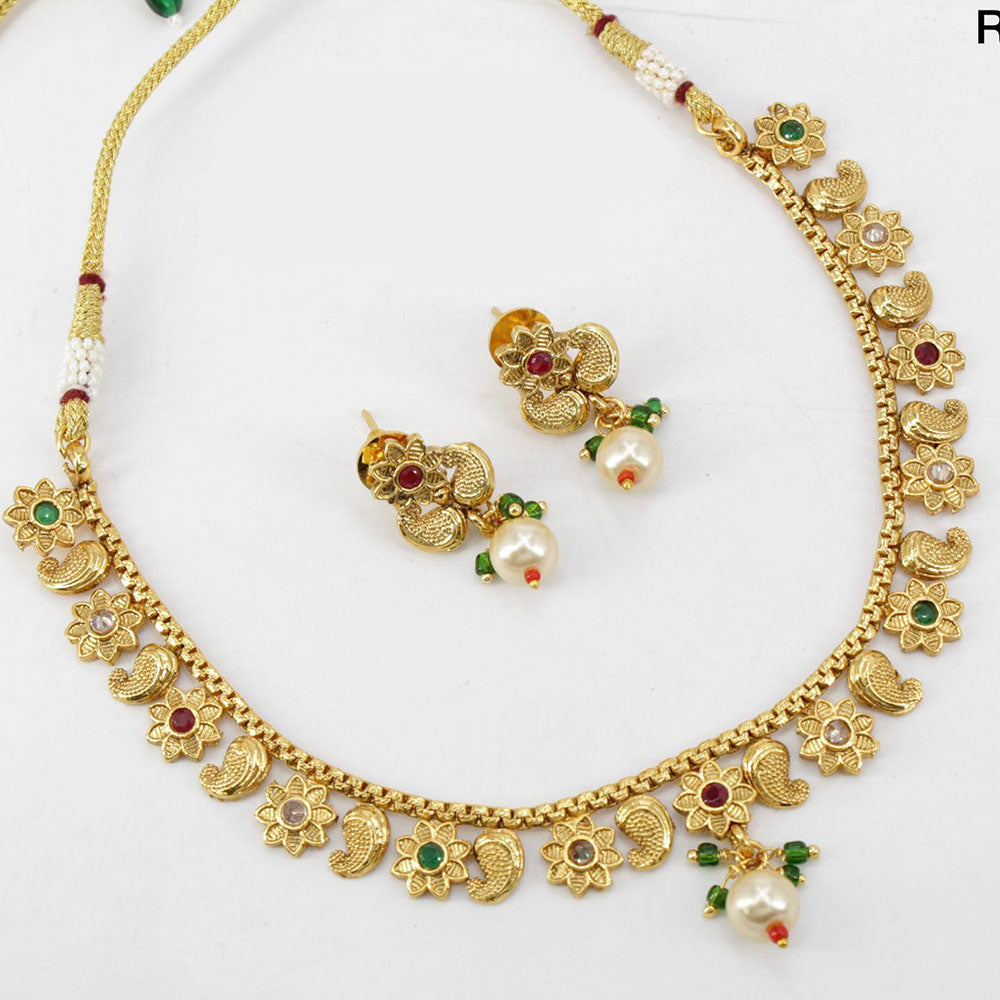 Pooja Bangles Gold Plated Pota Stone Necklace Set